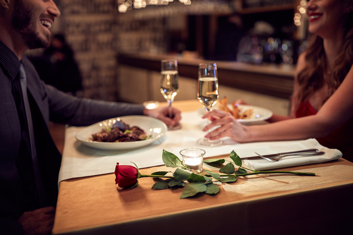 Couple have romantic evening in restaurant