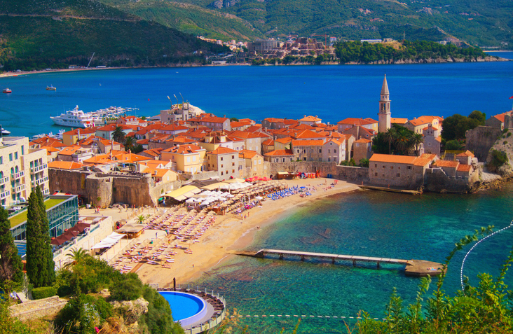 Sea view to the Old Town of Budva in Montenegro