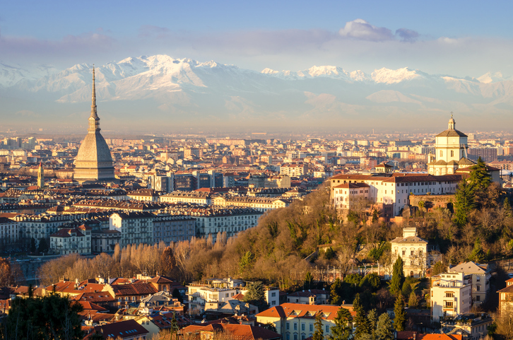 Turin (Torino), landscape with Mole Antonelliana and Alps