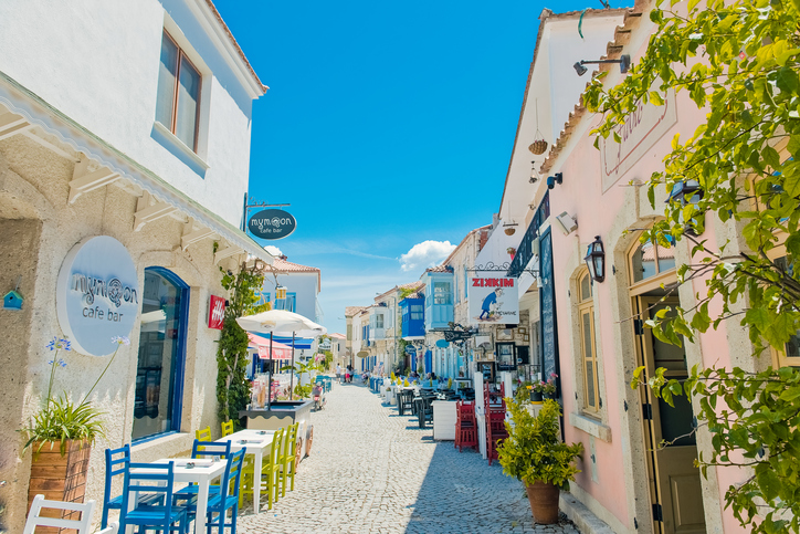 Alacati,Çesme Turkey-05 June 2016:Alacati, well known for its architecture, vineyards and windmills is a popular summer tourist destination.