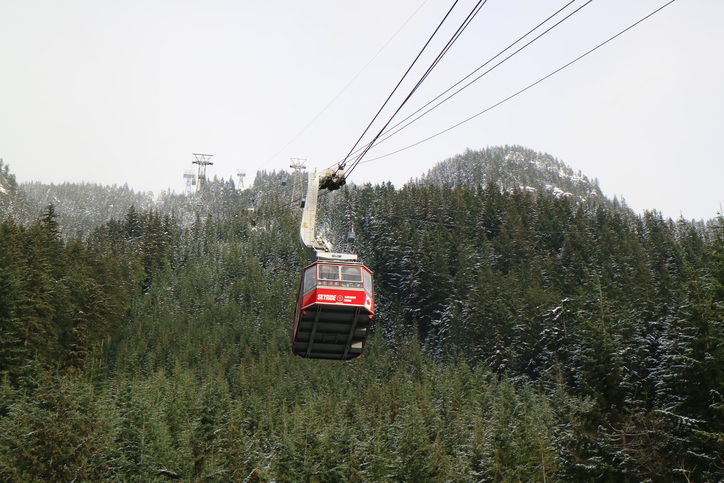 Vancouver, BC, canada - December 17, 2016: Heading Up the Grouse Mountain Skyride towards top of the Mountain