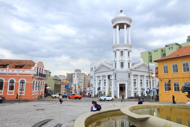 People visit the Old Town of Curitiba, Brazil. Curitiba is the 8th most populous city of Brazil with 1.76 million inhabitants.