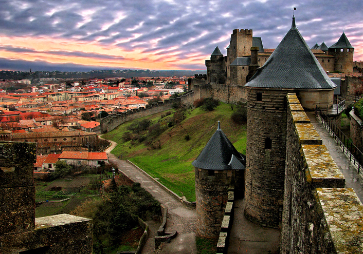 Carcassonne is a fortified French town in the Aude department, of which it is the prefecture, in the former province of Languedoc.