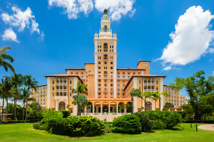 Coral Gables, FL USA - June 4, 2018: The historic and luxurious Mediterranean style Biltmore Hotel built in 1925 is a popular tourist destination in Miami.