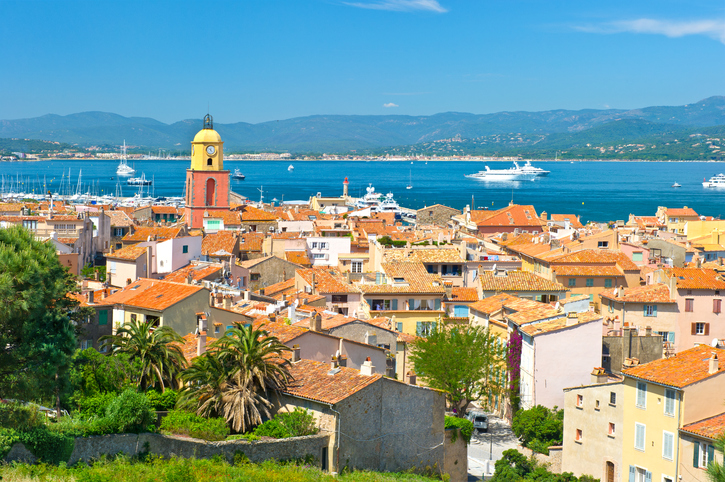 "Beautiful view of Saint-Tropez, France with seascape and blue sky"