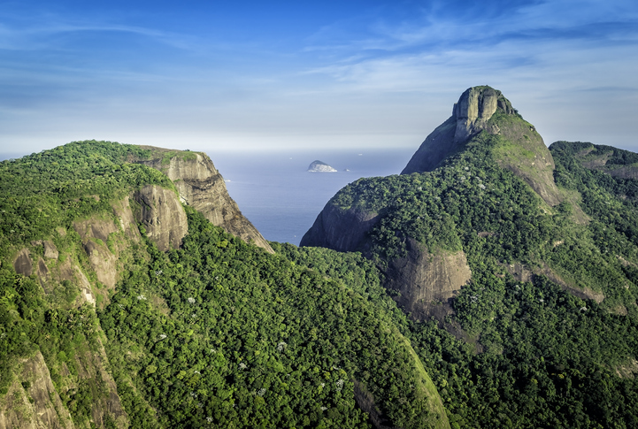 Aerial view of Rio de Janeiro's Pedra da Gavea Mountain, Brazil