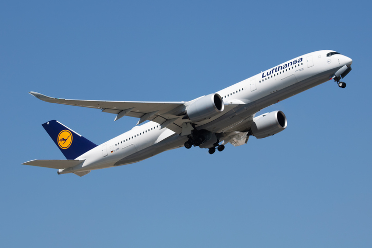Munich / Germany - July 18, 2017: Lufthansa Airbus A350-900 D-AIXB passenger plane departure at Munich Airport