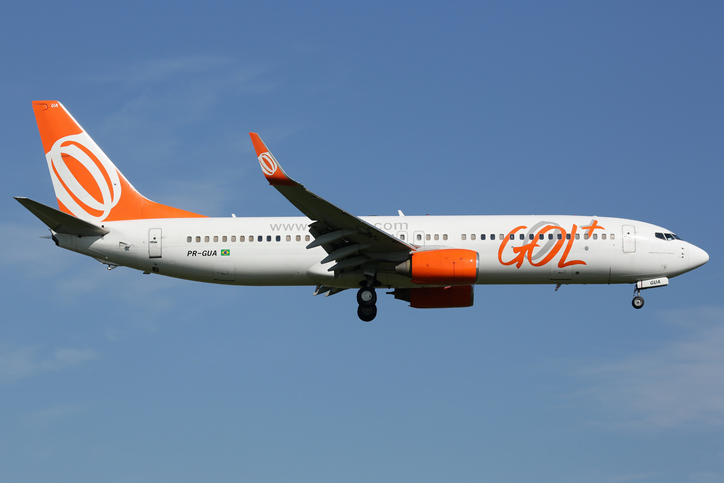 Amsterdam, Netherlands - April 20, 2015: A GOL Linhas Aereas Boeing 737-800 with the registration PR-GUA approaches Amsterdam Airport (AMS) in the Netherlands. GOL is an airline from Brasil with headquarters in Sao Paulo.