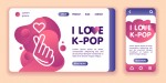Airbnb apresenta festival de Experiências Online para celebrar o K-pop I love K-pop web banner and mobile app kit. Cross platform. Flat vector illustration isolated line icon hand holding hearth and lettering pink