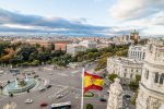 View of Square of Cibeles from Town Hall of Madrid at sunset.